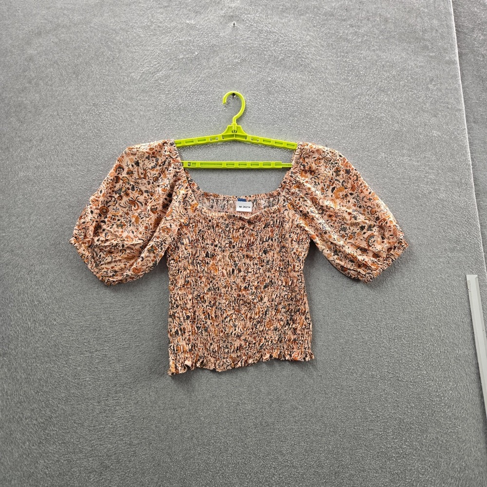 Old Navy Women Blouse L Peach Floral Peasant Ruffle Square Neck Pullover
